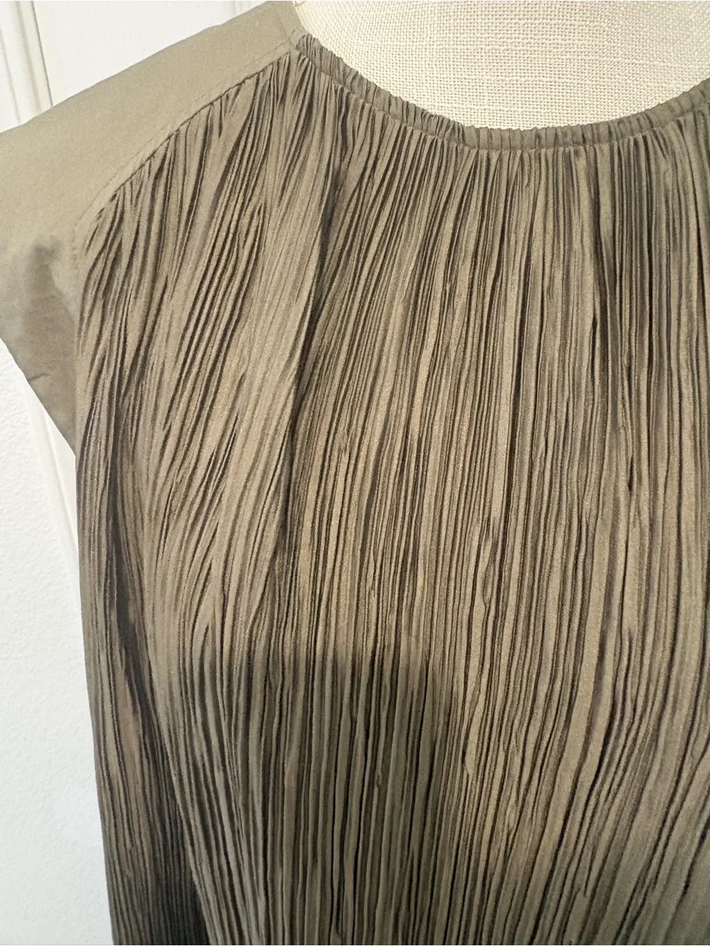 Anthropologie Olive Green Pleated Sleeveless Tunic